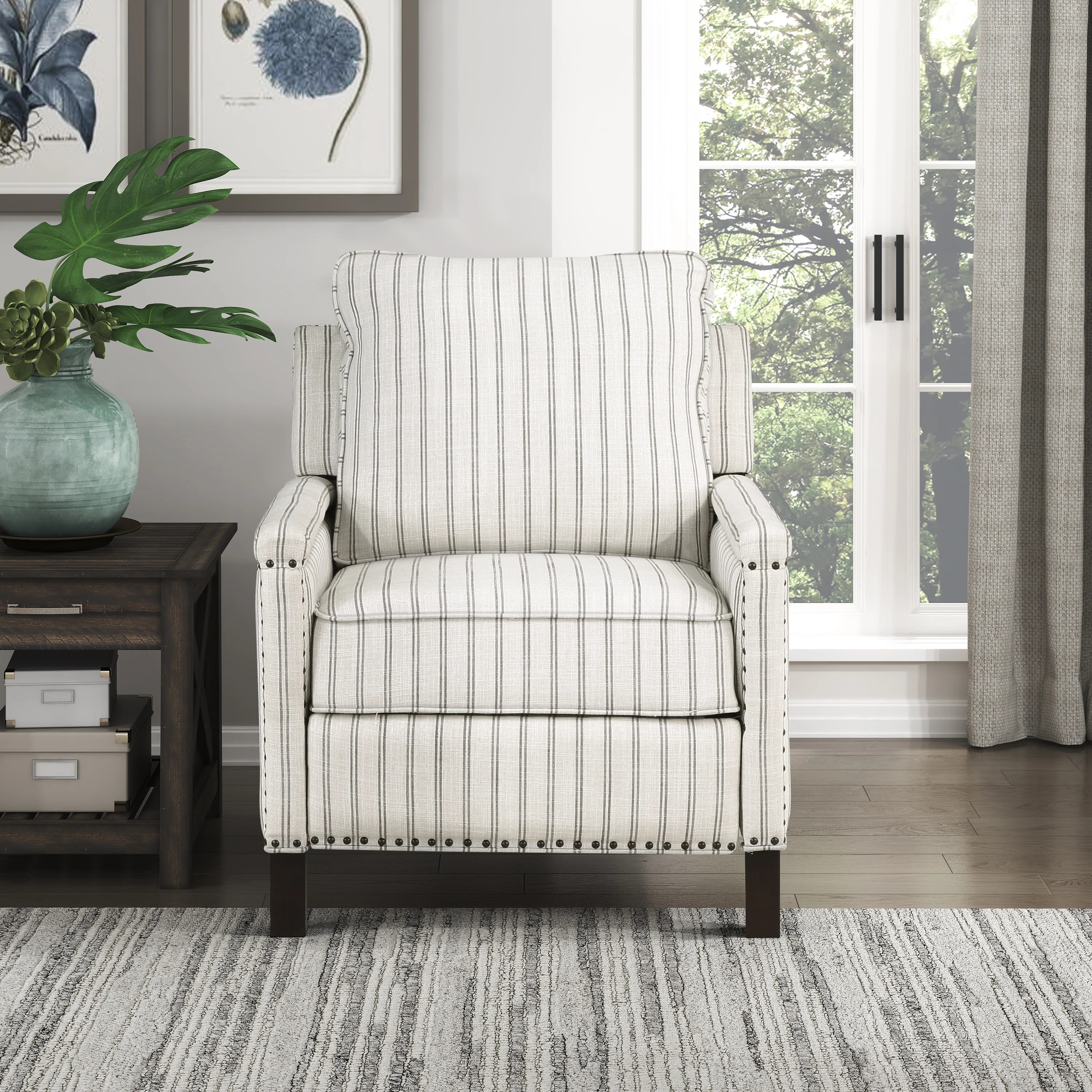 Lenzini 29" Modern and Contemporary Striped Fabric Track Arm Push Back Recliner - Easy Manual Pus... | Wayfair North America
