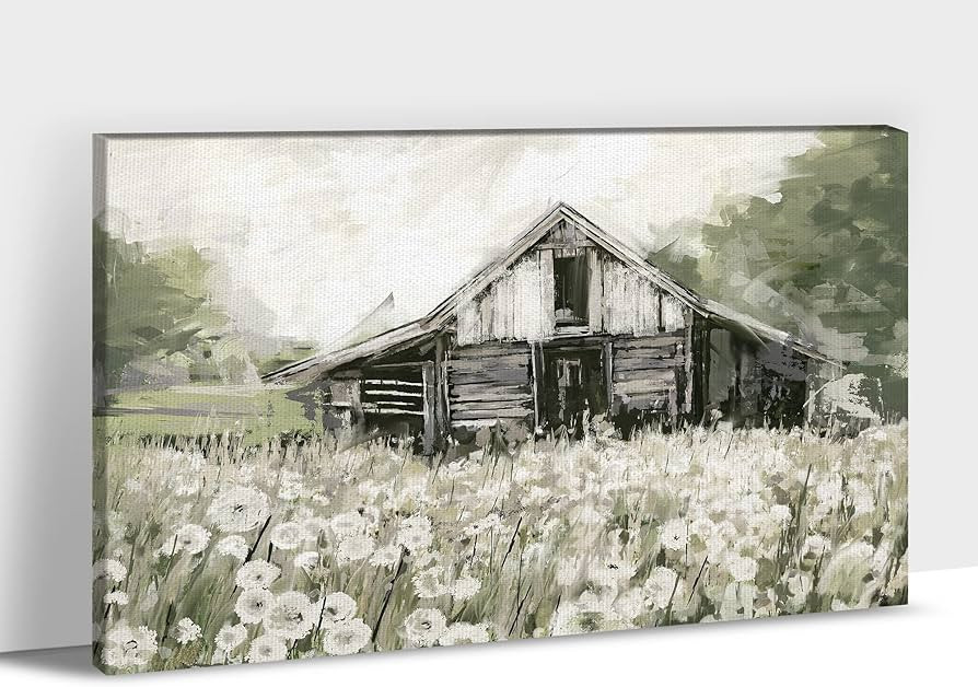 TIHUSAGO Old Barn Canvas Wall Art, Sage green Barn Farmhouse Wall Art Vintage Rustic Paintings Pi... | Amazon (US)