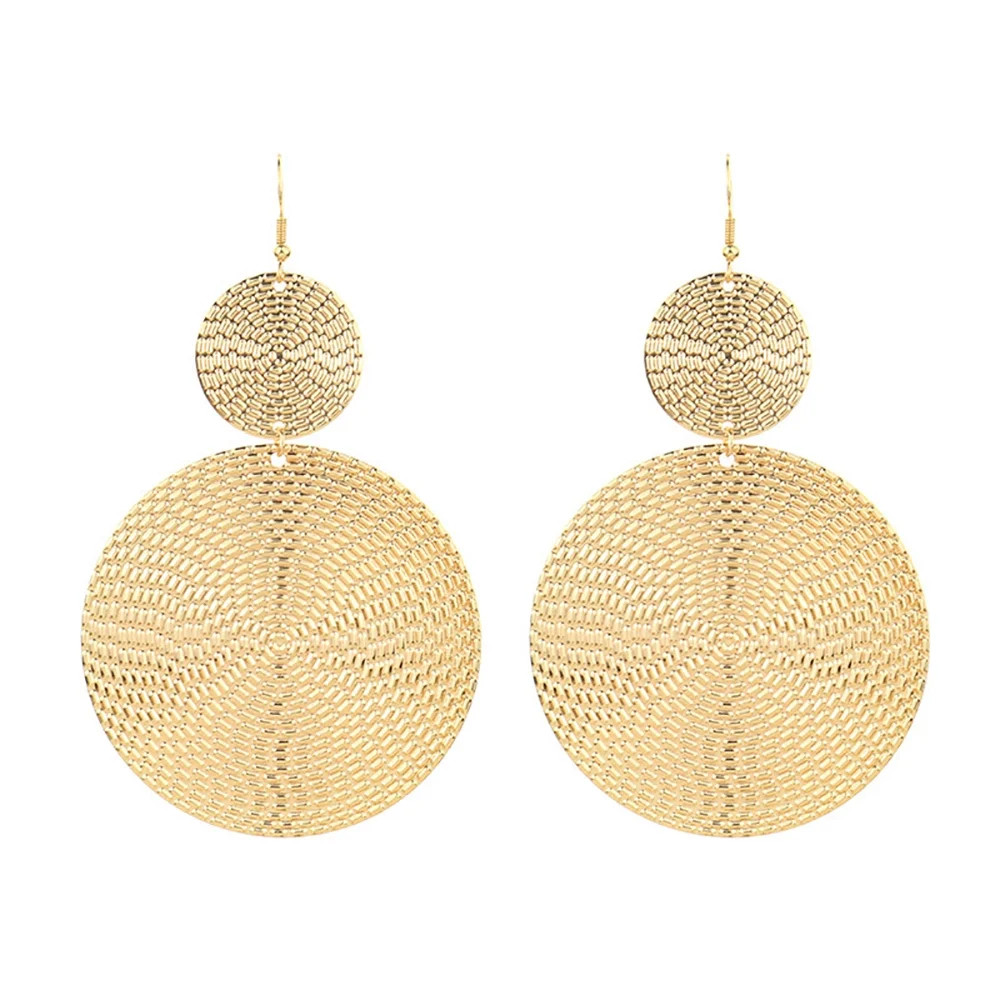 Gold Big Circles Disc Metal Dangle Drop Hook Statement Earrings for Women Girls | Walmart (US)