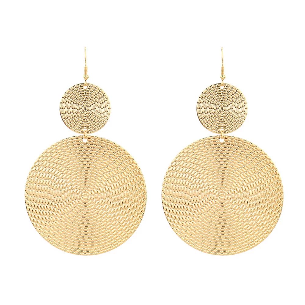 Gold Big Circles Disc Metal Dangle Drop Hook Statement Earrings for Women Girls | Walmart (US)