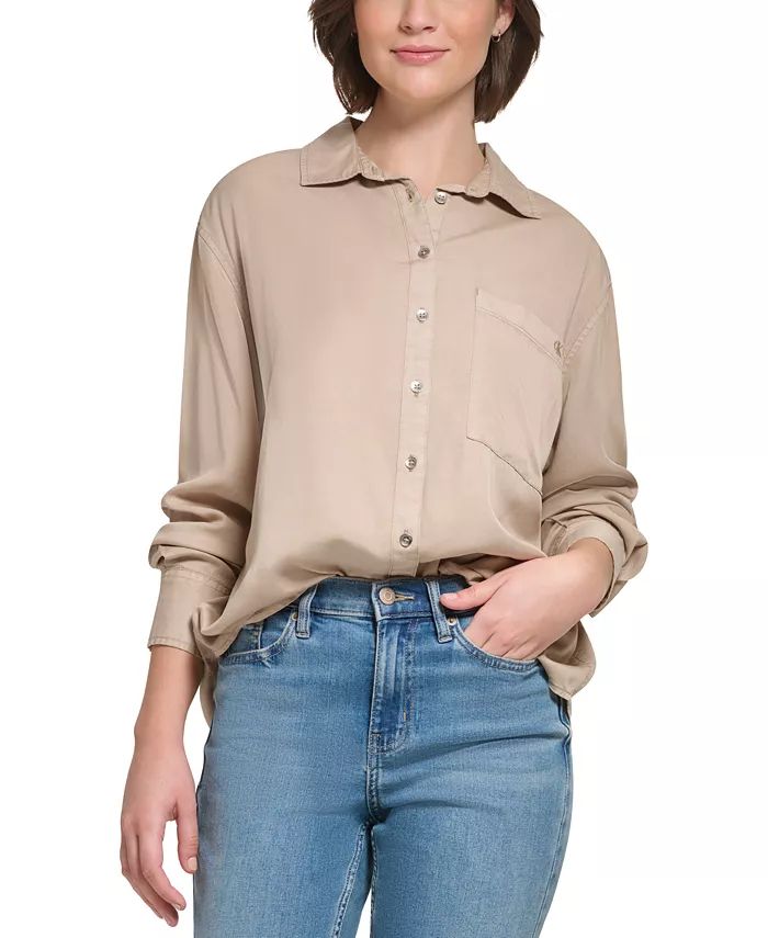 Women's Button-Front Boyfriend Shirt | Macys (US)