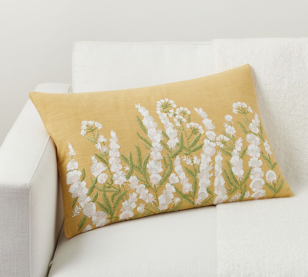 Grace Floral Embroidered Lumbar Pillow | Pottery Barn (US)