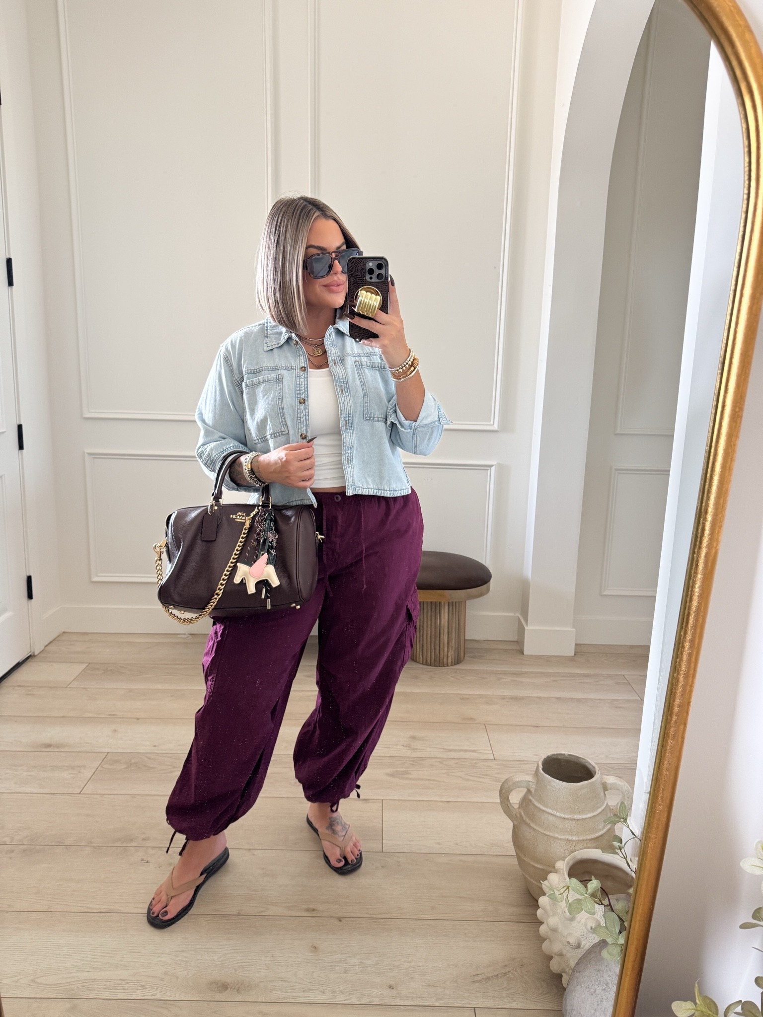 Pants L 
Tank M
Denim shirt sold out linked similar.
#walmart #amazon #anthro #aerie #americaneagle