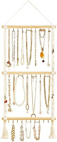 Dahey Hanging Jewelry Organizer Macrame Necklace Holder with 30 Hooks Wall Mounted Jewelry Hanger... | Amazon (US)