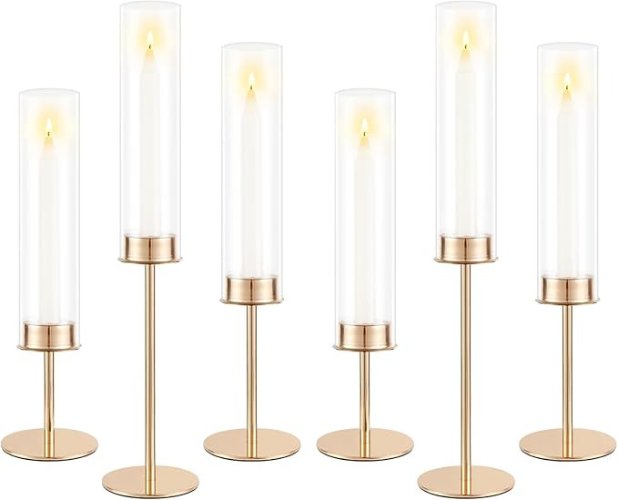 Gold Candle Holders Set of 6 for Glass Taper Candle Holders,Hurricane Candlestick Holder for Home... | Amazon (US)