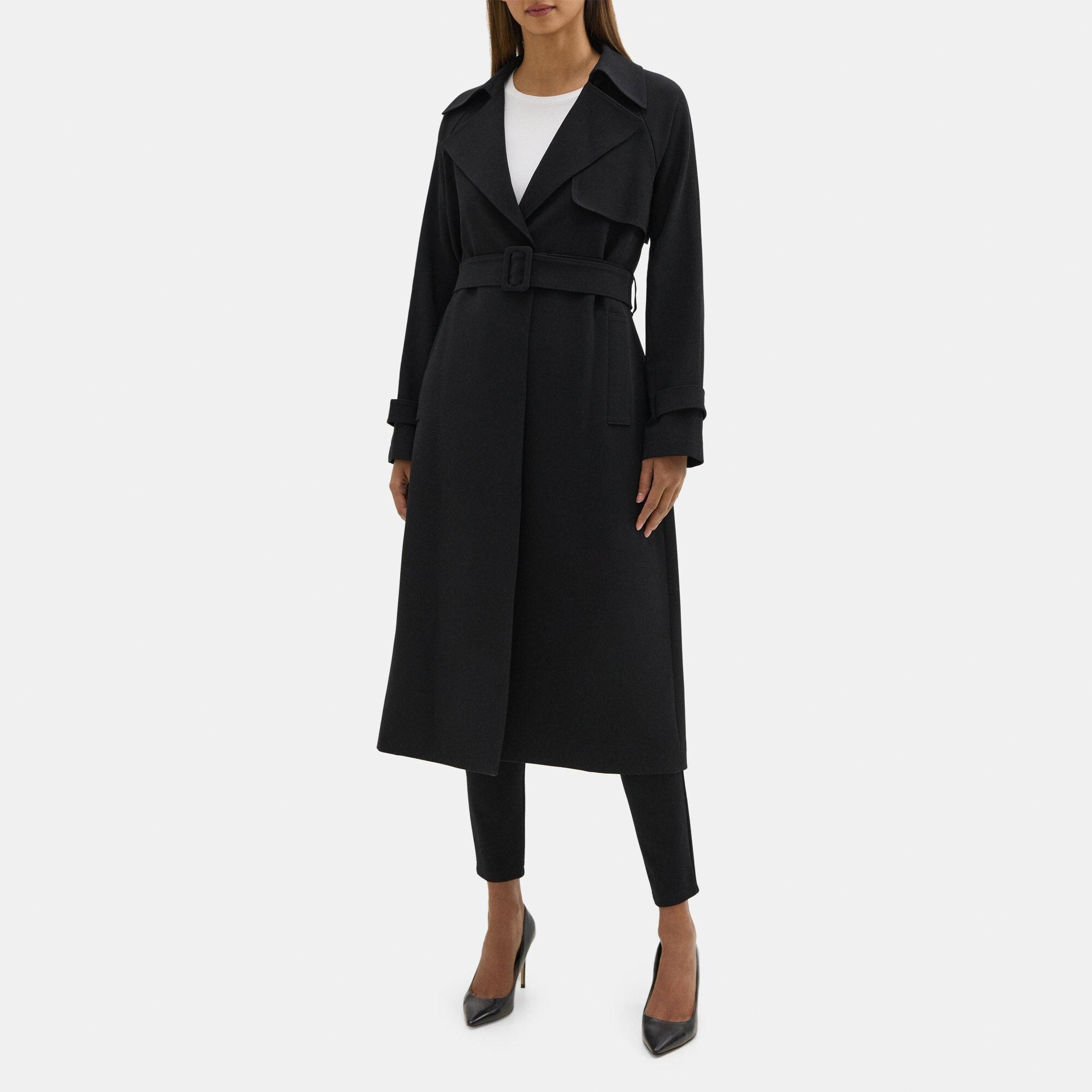 Relaxed Long Trench Coat in Crepe | Theory Outlet