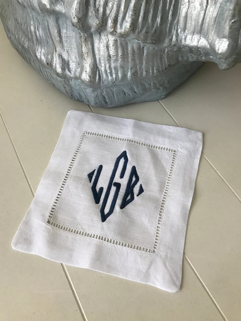 Monogrammed Linen Cocktail Napkins(Set of 4) | Etsy (US)