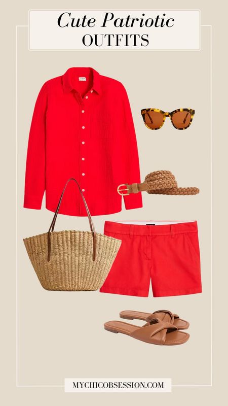 Short sets are just the thing when you want a quick yet put-together look! While these pieces are unofficially a set, the same colorway makes it look like they were meant for each other, capturing the essence of Memorial Day (or the Fourth of July). Balance the bright color with neutral accessories.

#LTKSeasonal #LTKStyleTip