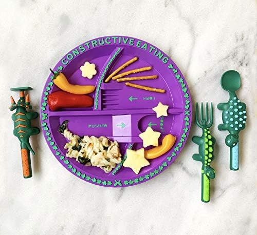 Constructive Eating Combo with Set of 3 Dinosaur Utensils and Garden Fairy Plate for Toddlers, Infan | Amazon (US)