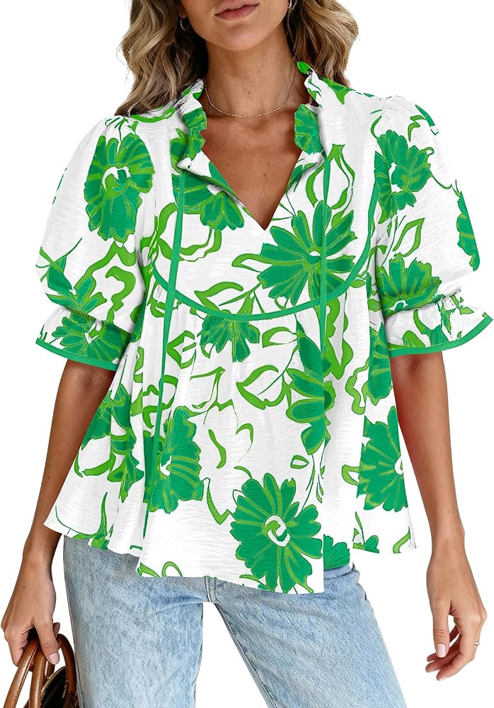 PRETTYGARDEN Womens Boho Floral Babydoll Tunic Tops | Amazon (US)