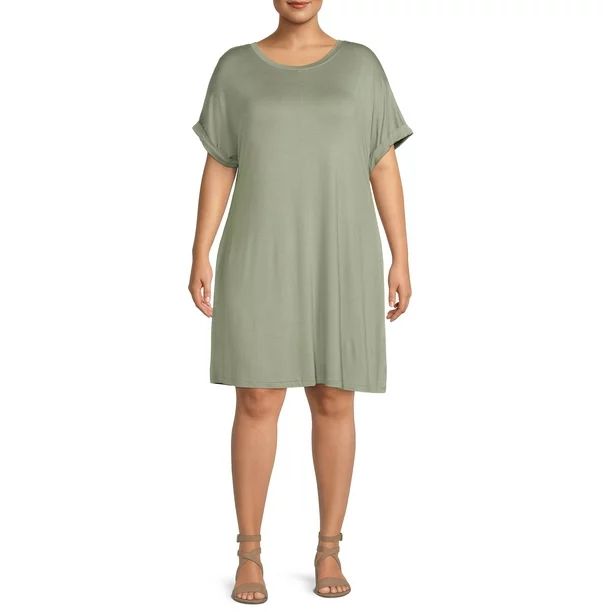 Terra & Sky Women's Plus Size Roll Cuff T-Shirt Dress - Walmart.com | Walmart (US)