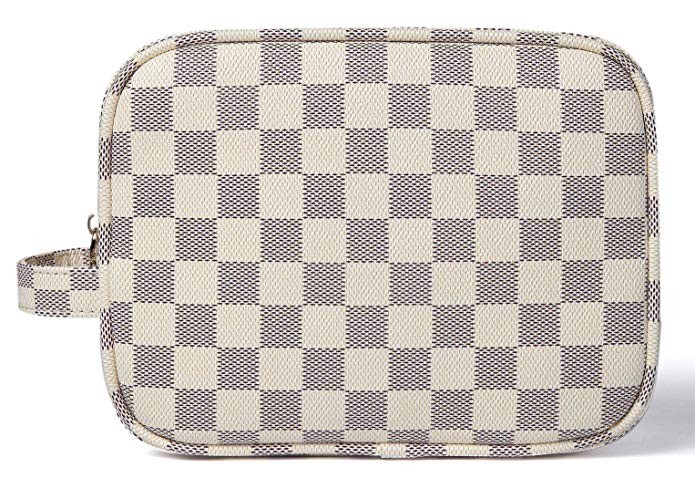 Daisy Rose Luxury Checkered Make Up Bag | PU Vegan Leather Cosmetic toiletry Travel bag | Amazon (US)