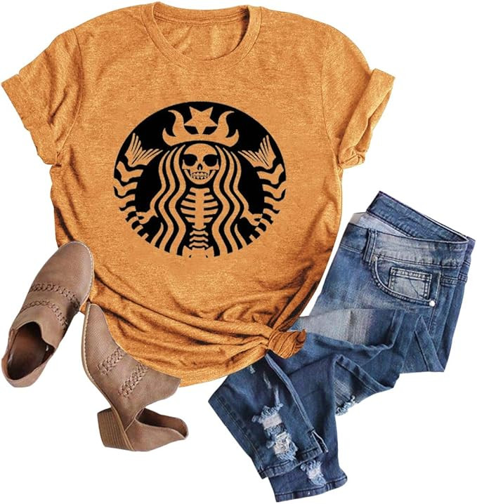 Anbech Women Halloween Shirts Funny Basic Witch T Shirt Cute Vintage Graphic Coffee Tees Casual T... | Amazon (US)