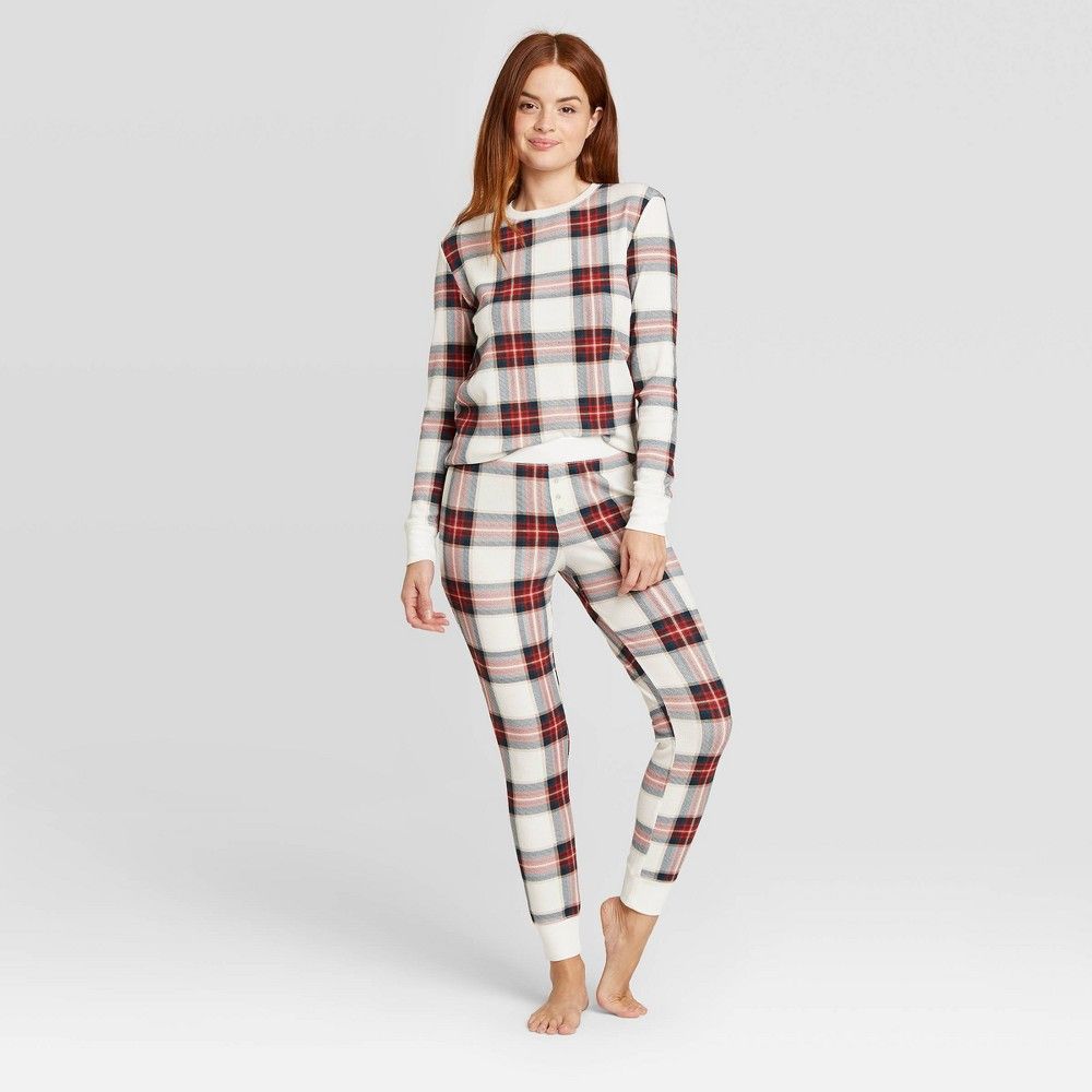 Women's Plaid Thermal Pajama Set - Stars Above White XL | Target