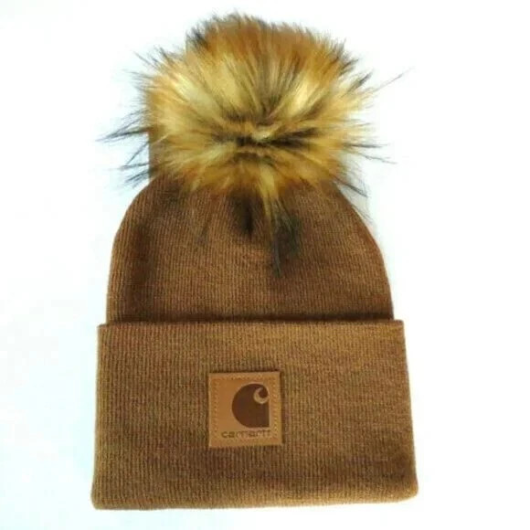 Carhartt Hat Handmade in USA Pom - Saddle Brown Label, Lynx Pom | eBay US