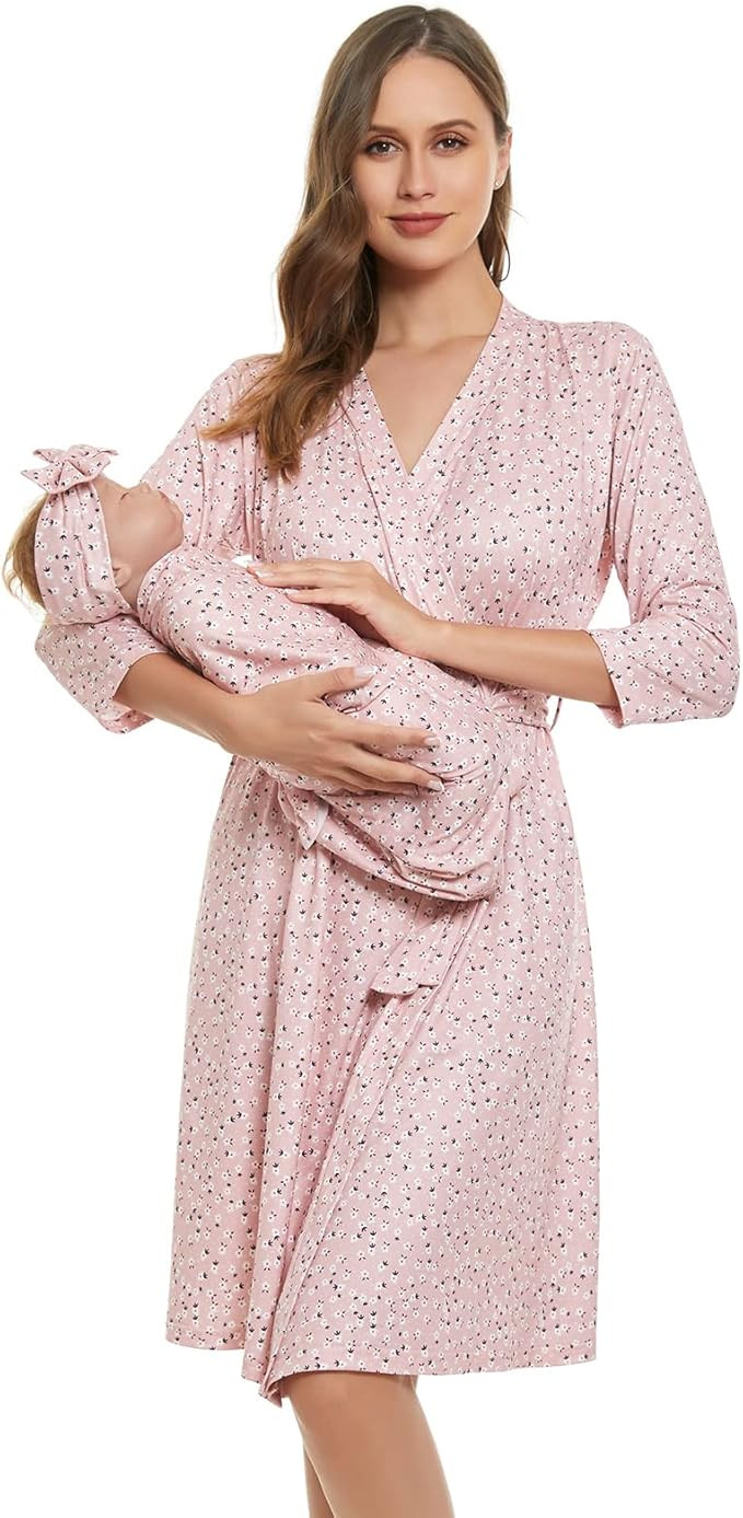 RWRWMOONPUT Mommy Robe for Maternity and Baby Swaddle Blanket,Matching Mommy Labor Delivery Robe ... | Amazon (US)
