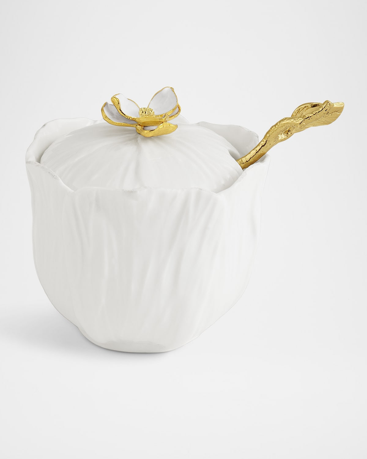 Michael Aram Gardenia sugar pot with golden spoon