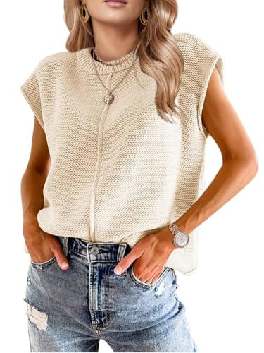Womens Spring Fashion 2026 Summer Tops Boho Sweater Trendy Western Casual Cap Sleeve Rodeo Vest Cute Vacation Outfits Beige | Amazon (US)