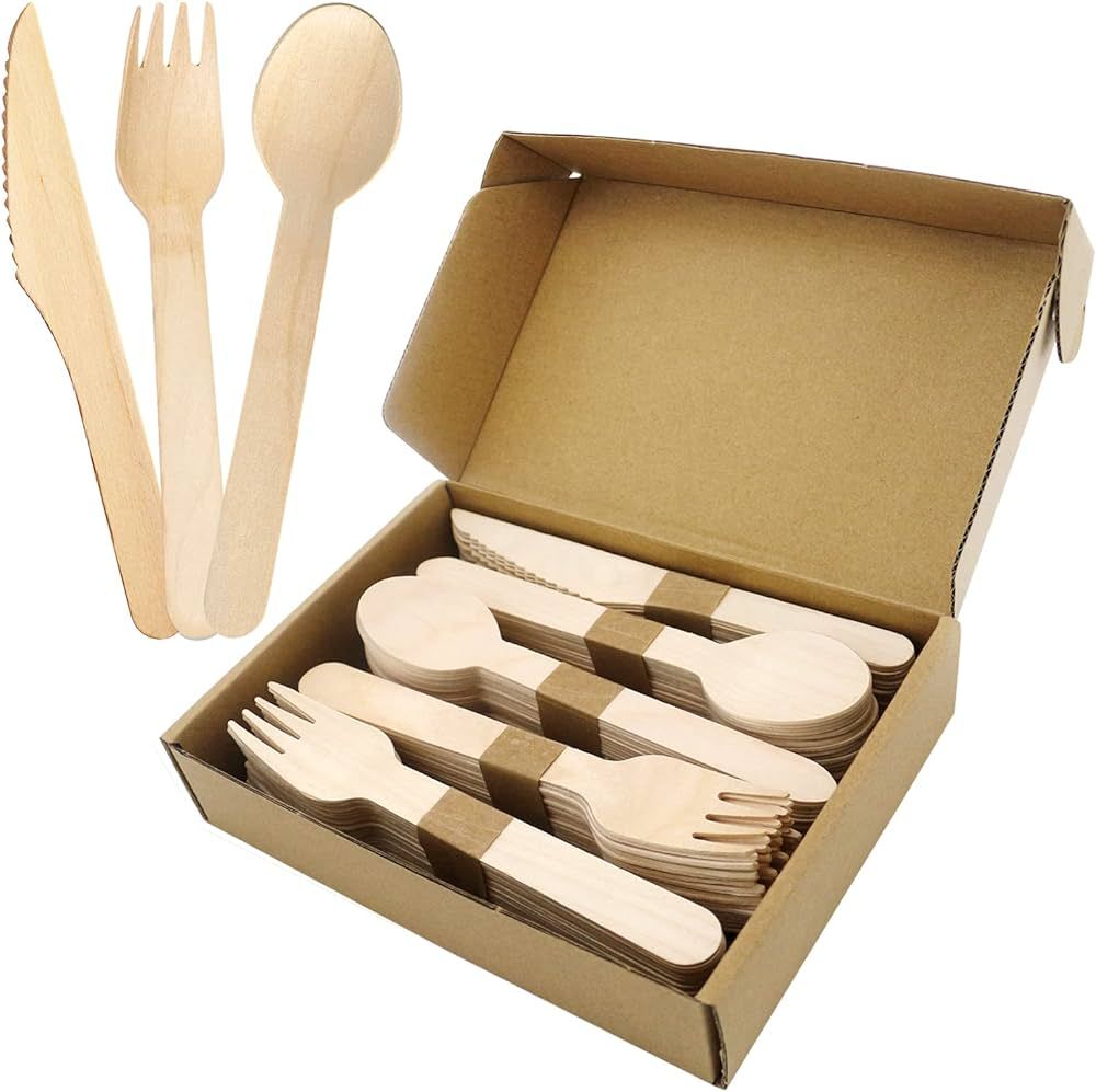 BLUE TOP Wooden Cutlery Set Include Fork/Spoon/Knife,100% Natural Eco-Friendly Biodegradable&Comp... | Amazon (US)