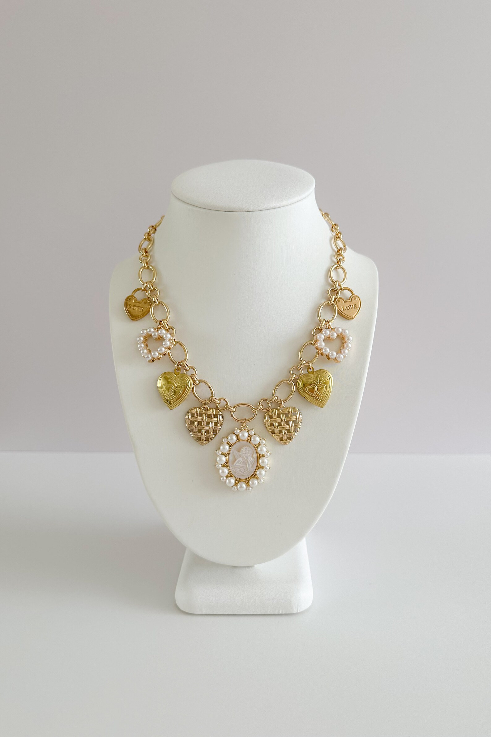 Pearl Cherub Gold Plated Vintage Statement Charm Necklace / Heart Lockets Love Lock Gift for Her ... | Etsy (US)