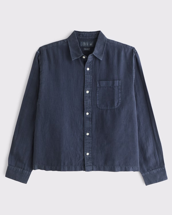 Cropped Linen Button-Up Shirt | Abercrombie & Fitch (US)