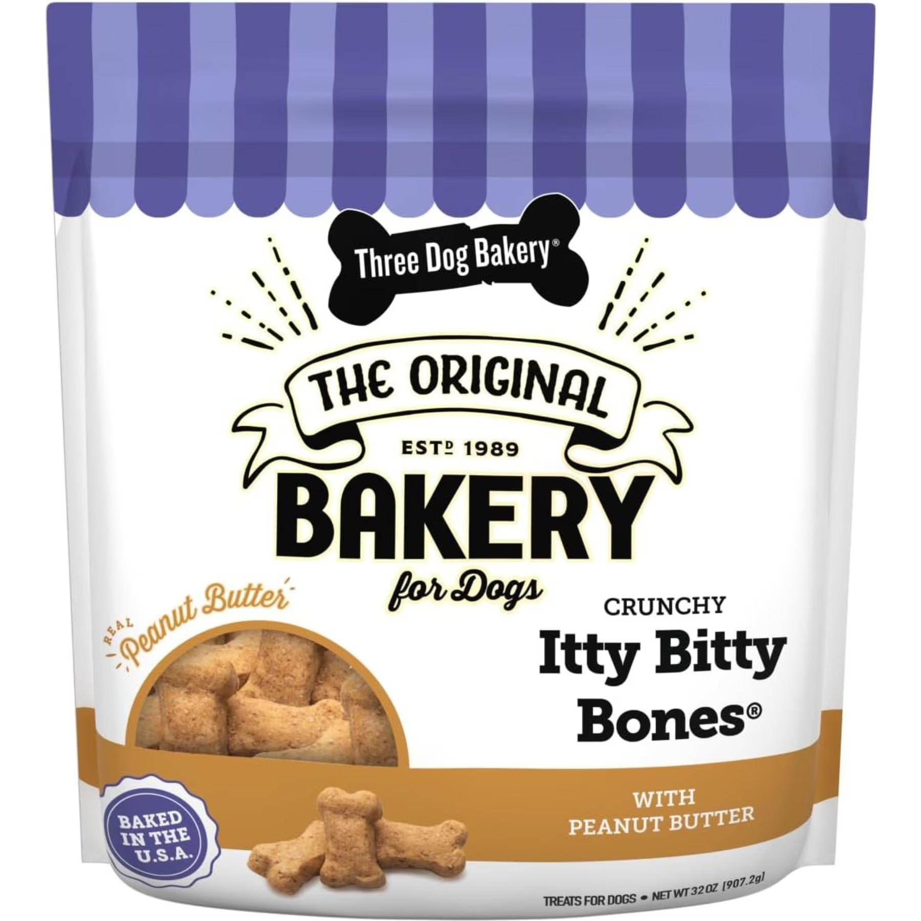 Three Dog Bakery Miniature Biscuits Peanut Butter Dog Treats, 32-oz | Chewy
