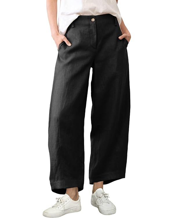 Tanming Womens Linen Pants Casual Capri Baggy Wide Leg Trousers Palazzo Pants Beach Vacation Outf... | Amazon (US)