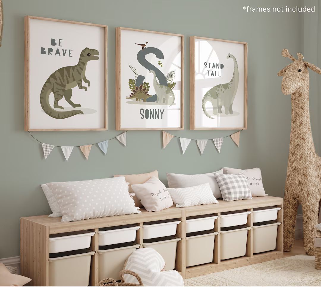 Set of 3 Personalised Dinosaur Prints, Dinosaur Print, Dinosaur Bedroom Decor, Playroom Prints, S... | Etsy (US)