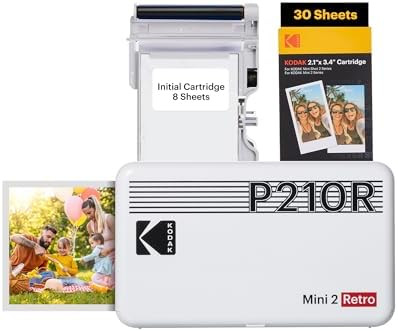 Kodak Mini 2 Retro 4PASS Portable Photo Printer, 2.1x3.4 inches, 38 Sheets Bundle, White | Amazon (US)