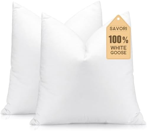 SAVORI Set of 2 Down and Feather Throw Pillow Inserts 22x22 Soft Fluffy Pillow Inserts with 100% ... | Amazon (US)