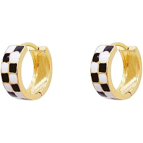 18k Gold Filled Checkered Hoop Earrings,Enamel Small Hoops Earrings For Women Hypoallergenic Earr... | Amazon (US)