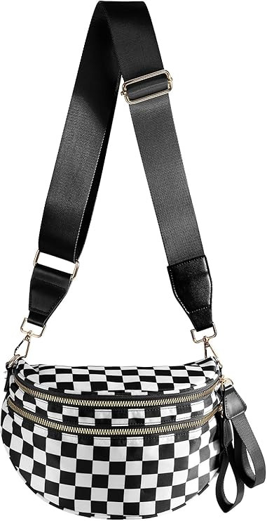 Black and White Checkered Crossbody Bag Bum Bag for Women,Spacious Checkered Purse Fanny Packs Be... | Amazon (US)