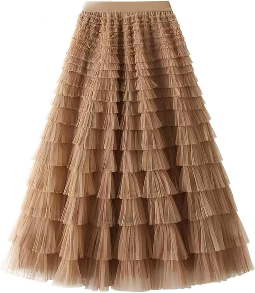 Flygo Women's Long Maxi Tulle Skirts A Line Ruffle High Waisted Tiered Layered Mesh Tutu Skirt Pe... | Amazon (US)