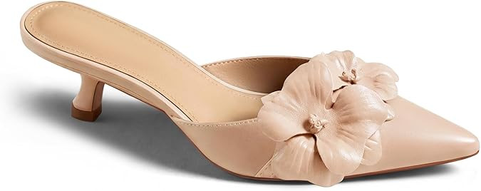 Coutgo Womens Kitten Heels Mules Low Heel Closed Pointed Toe Dressy Shoes Flower Slip On Party Pu... | Amazon (US)
