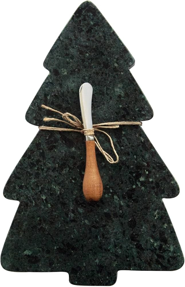 Creative Co-Op Marble Tree Shaped Cheese and Cutting Board with Canape Knife, Green | Amazon (US)
