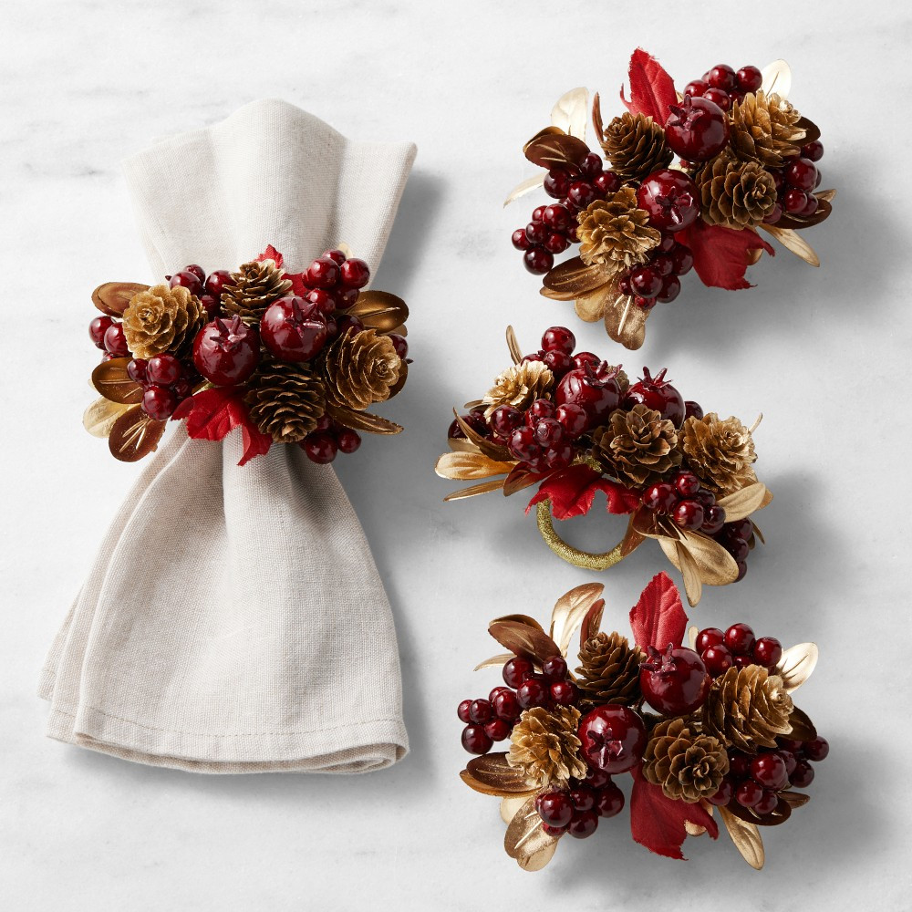 Kim Seybert x Williams Sonoma Botanical Spray Napkin Rings, Set of 4  | Williams-Sonoma