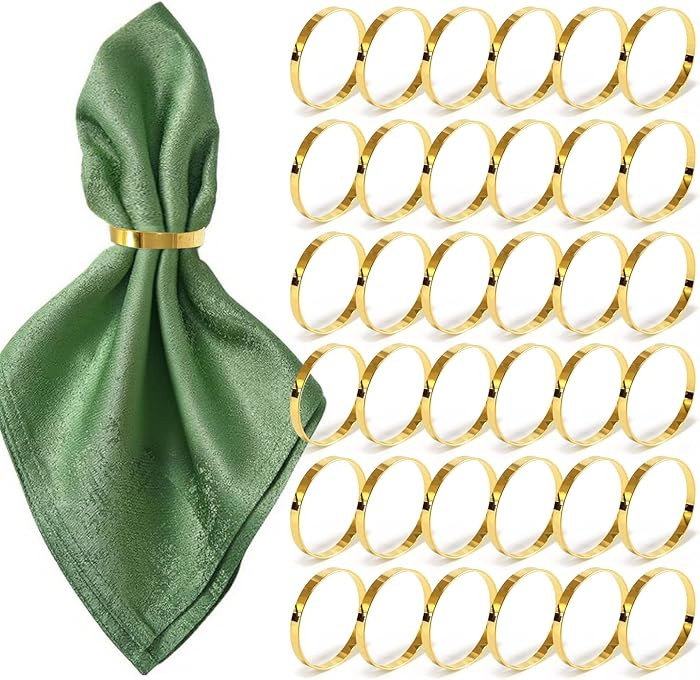 100 Pcs Gold Napkin Rings Bulk, Exquisite Round Napkin Ring Buckles, Suitable for Family Dinners,... | Amazon (US)