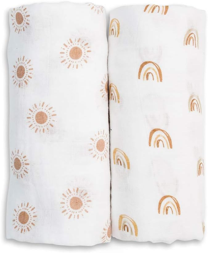 Lulujo Boho Swaddle Set, Cotton Muslin Blankets, 2 Pack (Rainbows & Suns) | Amazon (US)