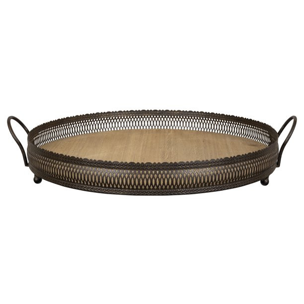 Stratton Home Decor Farmhouse Black Filigree Rimmed Decorative Tabletop Tray - Walmart.com | Walmart (US)
