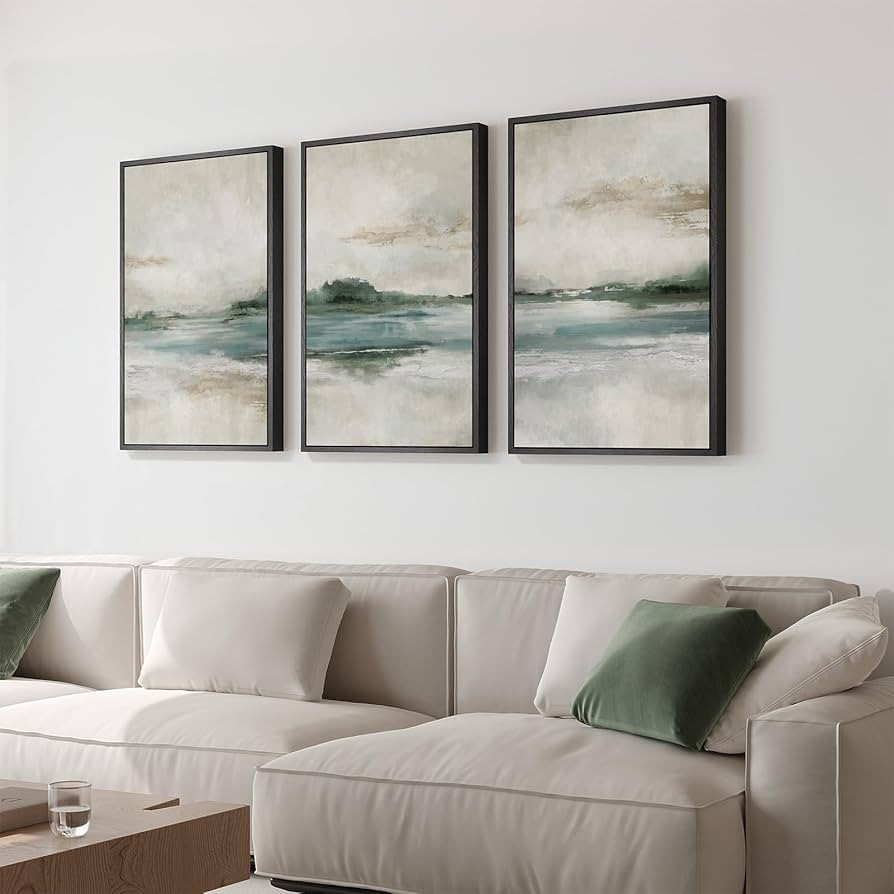 Framed Abstract Landscape Wall Art, Set of 3 Canvas Prints Paintings Artwork for Walls, Soft Blue... | Amazon (US)