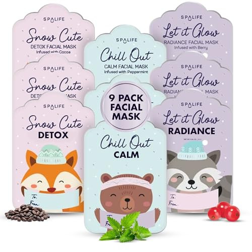 SpaLife Beauty Holiday Gift Tags Christmas Face Mask Bundle | Korean Facial Masks | Hydrating, Tone Evening, Refreshing Christmas Sheet Mask Set | Christmas Gifts for Women | 9 Pack | Amazon (US)
