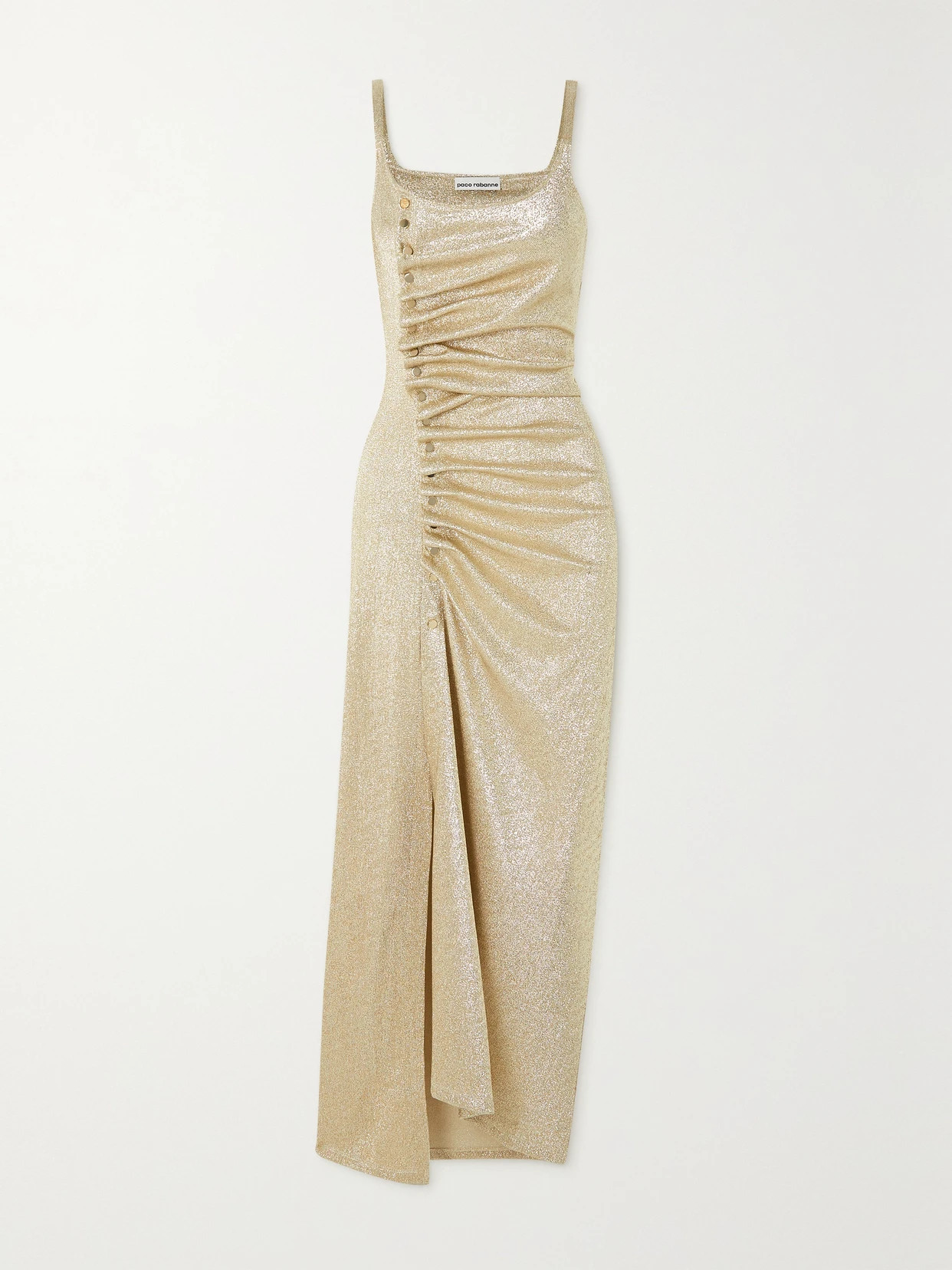 RABANNE - Embellished Glittered Stretch-crepe Maxi Dress - Gold | NET-A-PORTER (US)