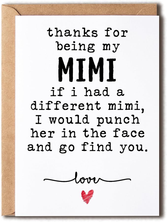 Thank You Card - For Being My Mimi Card - Funny Birthday Card - Humorous Mimi Christmas Keepsake ... | Amazon (US)