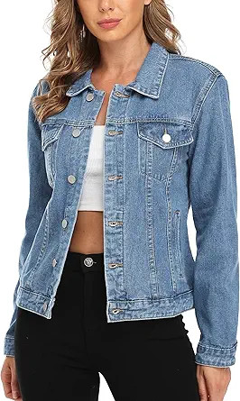 MISS MOLY Women's Denim Jacket Button Up Long Sleeve Basic Trendy Jean Jacket Coat with Pockets | Amazon (US)