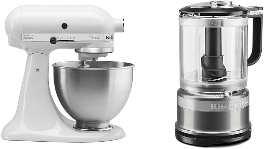 Amazon.com: KitchenAid Classic Series 4.5 Quart Tilt-Head Stand Mixer K45SS, White & 5 Cup Food C... | Amazon (US)