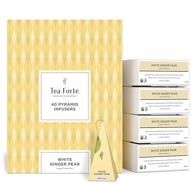 Tea Forte White Ginger Pear Premium Organic Caffeinated White Tea Blend Event Box, Bulk Pack 40 C... | Amazon (US)