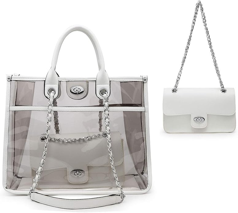 Large Clear Tote Bag Top handle Bag for Women Handbag Messenger Crossbody Purse With Turn Lock Cl... | Amazon (US)