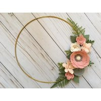Floral Hoop Wreath, Felt Flower Gold Nursery Decor, Spring Wreath | Etsy (US)