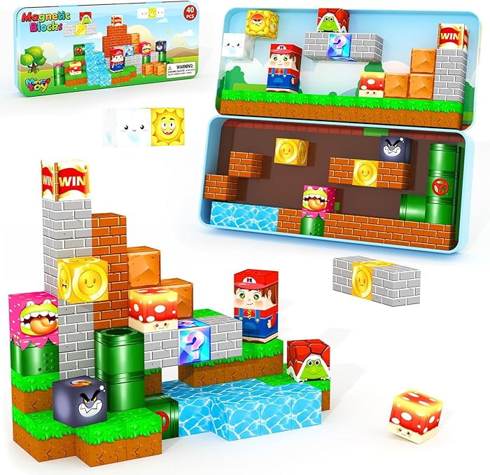 Mini bloques magnéticos para niños pequeños, juguetes esenciales de viaje con estuche, juegos ... | Amazon (US)