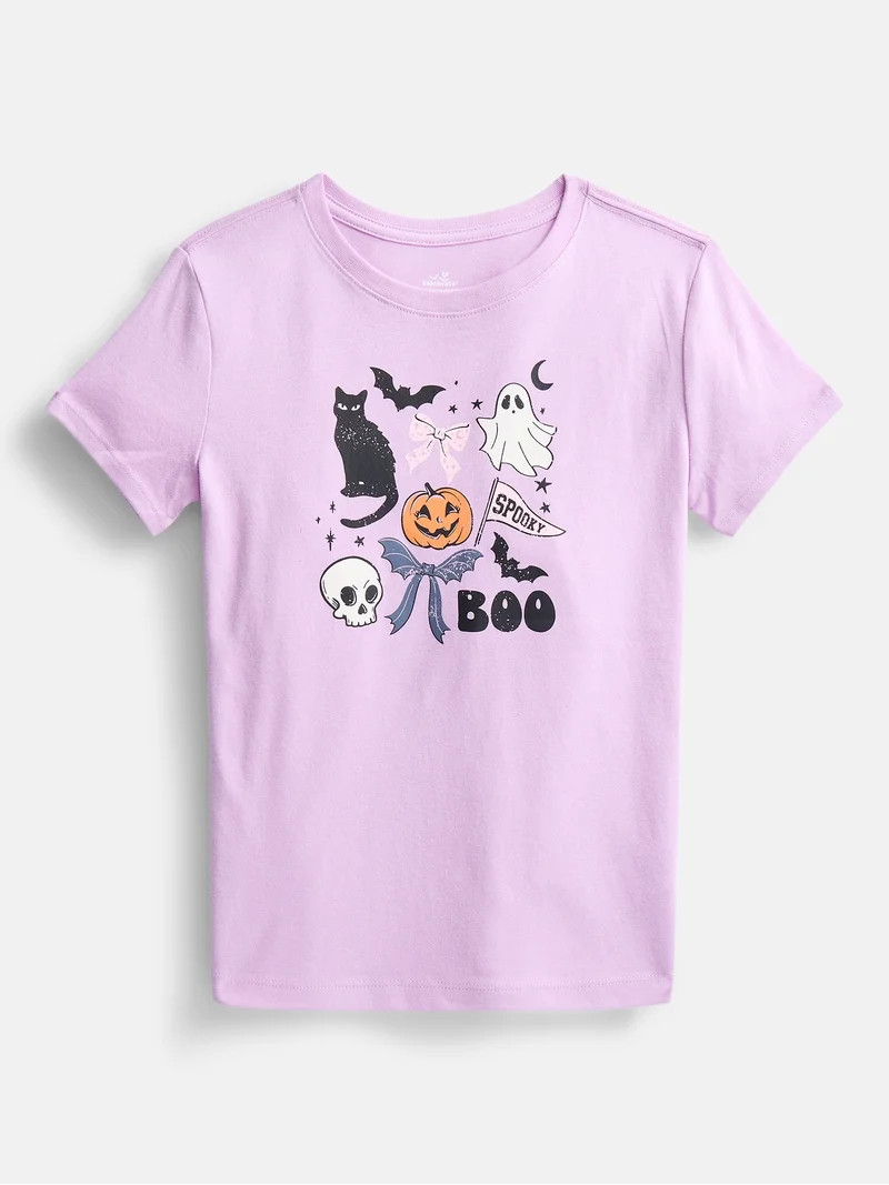 Halloween Girls Graphic Tee with Short Sleeves from Way to Celebrate, Sizes 4-18 & Husky | Walmart (US)